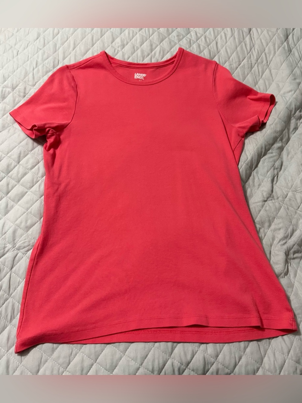 Lands' End Women's Short Sleeve Crewneck Tee - Coral pink